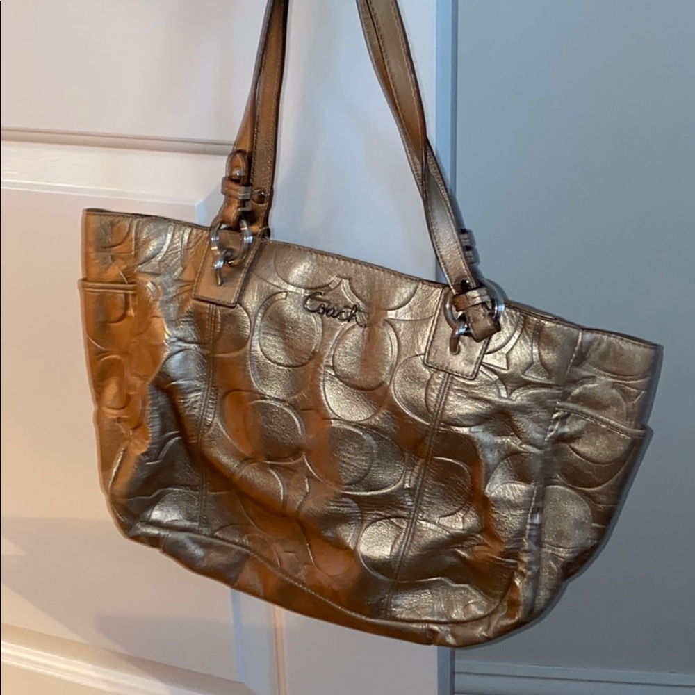 Coach Rose Gold Leather Zip Bag